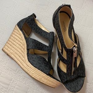 Women Mk Damita Wedge Sandals Mini Mk Logo Black